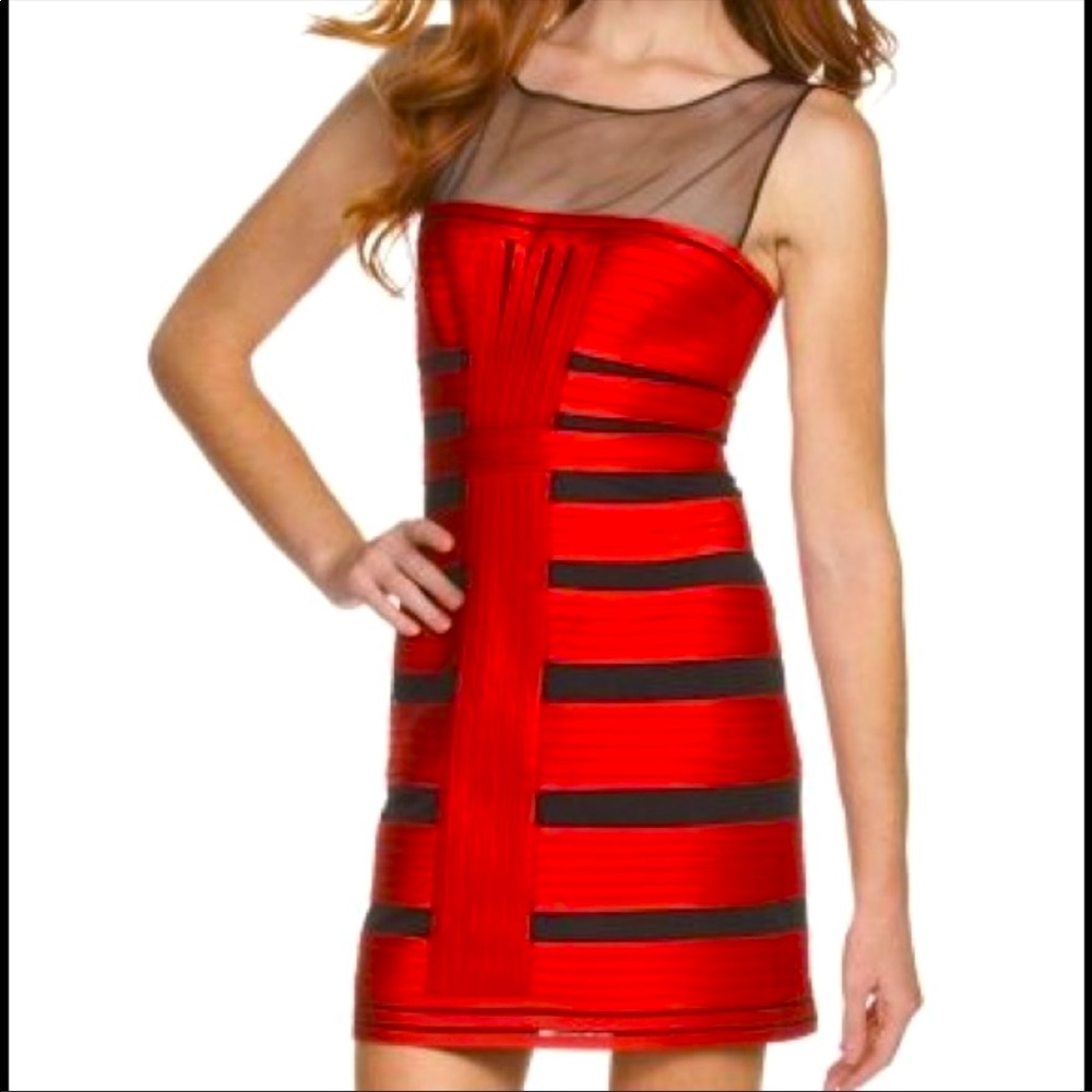 BCBG Max Azria Red and Black Bandage Dress Size 4